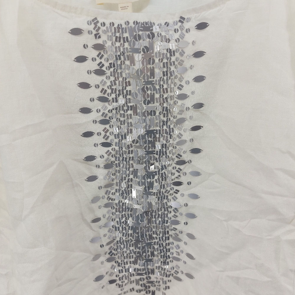 Eileen Fisher White Beads Linen Tank Top Size Medium - Picture 2 of 6